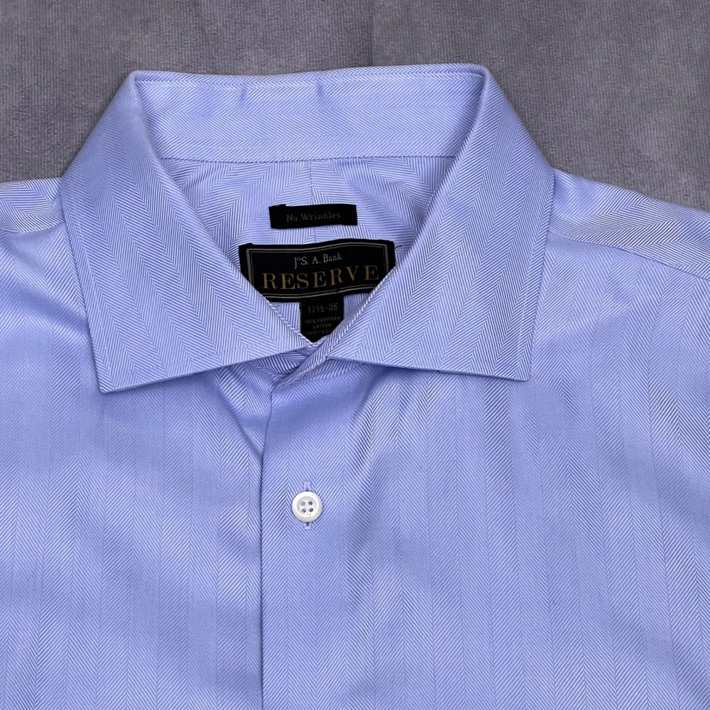 Jos. A. Bank Reserve Dress Shirt Mens 17.5-35 Blue Excellent Herringbone Cotton